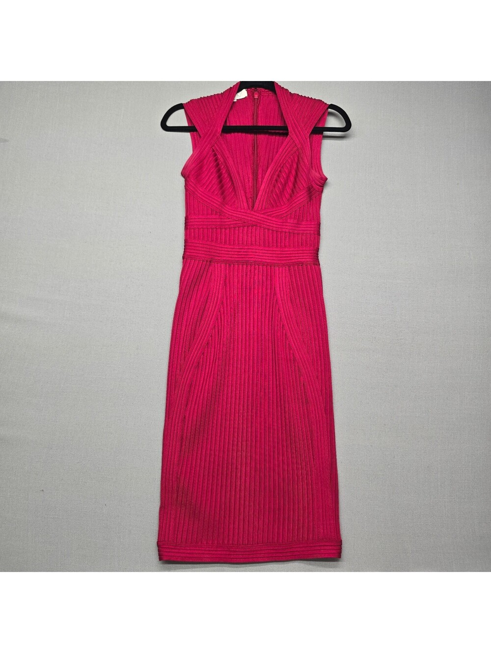 House of CB Sophia Wine Red Ribbed Bandage Midi Dress Size S Authentic Sexy